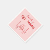 レトロピンクレッド手描きケーキボウ50誕生日 スタンダードカクテルナプキン (角)