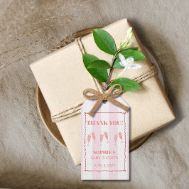 レトロピンクレッド縁どブランチ&バブリー赤ちゃんシャワー ギフトタグ