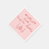 レトロピンクレッド21st手描きケーキボウ誕生日 スタンダードカクテルナプキン (角)