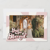 レトロピンクレッド&クリームたった今結婚しましたフォト結婚ズ 案内状 (正面)