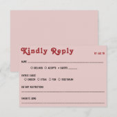 レトロピンクレッド&ブラックウェディングRSVP 出欠カード (正面/裏面)