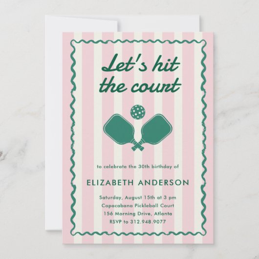 レトロピンクレボールエレガントバースデーパーティー 招待状 (正面)