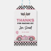 レトロピンクレースカーファーストワンガール誕生日の好意 ギフトタグ (正面)