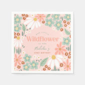 レトロピンクワイルドフラワーデイジー子供の誕生日 スタンダードカクテルナプキン (正面)