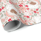 レトロピンクヴィンテージサンタクロースクリスマスフローラ ラッピングペーパー (ロールコーナー)