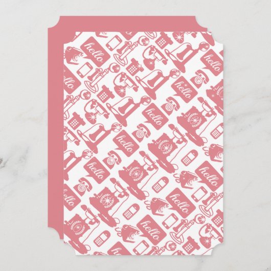 レトロピンクヴィンテージ電話ブライダルシャワー 招待状 (正面/裏面)