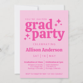 レトロピンク卒業パーティー招待状と写真 招待状