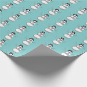 レトロピンク及びアクア雪だるま包装紙 ラッピングペーパー (角)