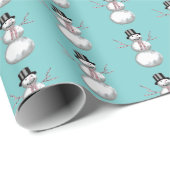 レトロピンク及びアクア雪だるま包装紙 ラッピングペーパー (ロールコーナー)