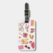 レトロピンク図解入りの、写真付きのカスタマイズ可能な荷札 ラゲッジタグ (正面縦)