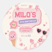 レトロピンク女子の誕生日 ラウンドシール (正面)