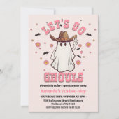 レトロピンク女性のカーボーイゴーグルハロウィーン誕生日 招待状 (正面)