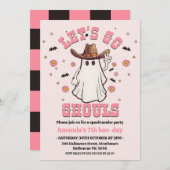 レトロピンク女性のカーボーイゴーグルハロウィーン誕生日 招待状 (正面/裏面)