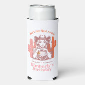 レトロピンク女性のカーボーイディスコボールバースデーパーティー スリム缶クーラー (Seltzer正面)