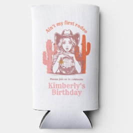 レトロピンク女性のカーボーイディスコボールバースデーパーティー スリム缶クーラー