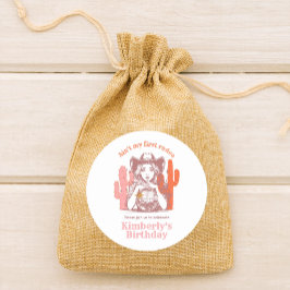 レトロピンク女性のカーボーイディスコボールバースデーパーティー ラウンドシール