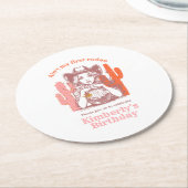 レトロピンク女性のカーボーイディスコボールバースデーパーティー ラウンドペーパーコースター (アングル)