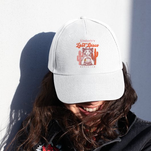 レトロピンク女性のカーボーイラストディスコNash Bash週末 キャップ