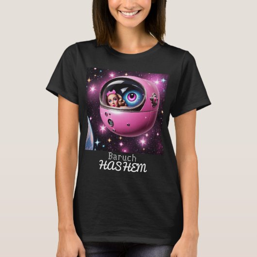 レトロピンク宇宙ガールインザスターズ Tシャツ (正面)