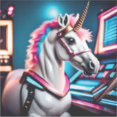 レトロピンク宇宙ユニコーン誕生日シール シール (正面)