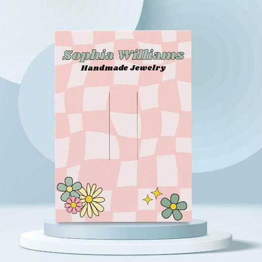 レトロピンク市松模様にのヘインピンアクセサリー表示カード コーリングカード