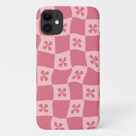 レトロピンク市松模様にの花柄 Case-Mate iPhoneケース (裏面)