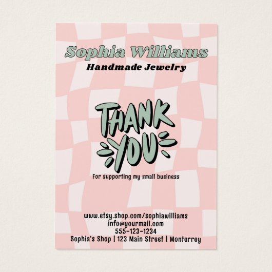 レトロピンク市松模様にブレスレットジュエリー表示カード (裏面)