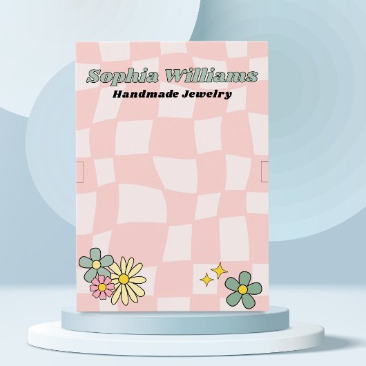 レトロピンク市松模様にブレスレットジュエリー表示カード コーリングカード