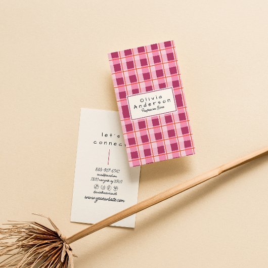 レトロピンク市松模様にレッド予測できなボホガーリーおもしろい 名刺