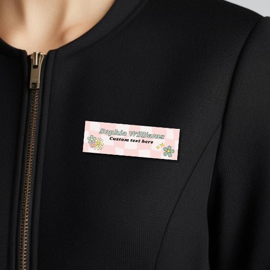 レトロピンク市松模様に波 名札