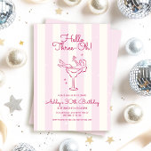 レトロピンク手描きカクテルグラス30歳の誕生日 招待状