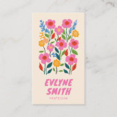 レトロピンク手書き描フローラガーリー カラフル 名刺 (正面)