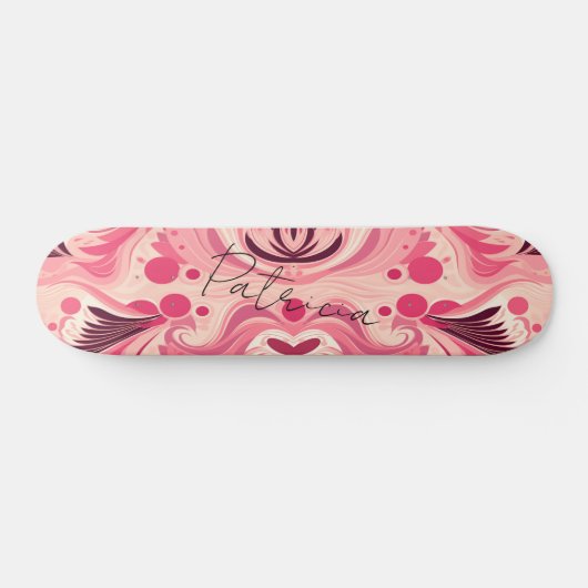 レトロピンク抽象芸術フローラアーガーリートヴィンテージ スケートボード (横)