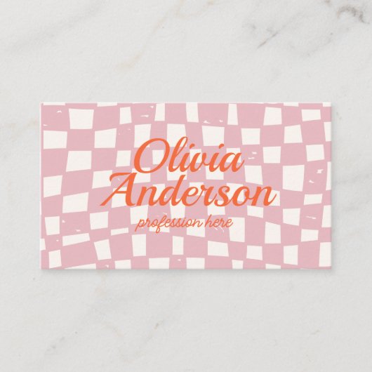 レトロピンク描オ市松模様にレンジGroovy ガーリー 名刺 (正面)