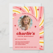 レトロピンク日が差すことレッドスターズのアーチバースデーパーティー 招待状 (正面)