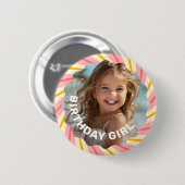 レトロピンク日が差すことレッドスターズハッピーバースデーパーティー 缶バッジ (正面&裏面)