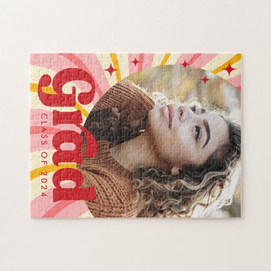 レトロピンク日が差すこと卒業年写真卒業 ジグソーパズル (横)