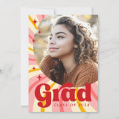 レトロピンク日が差すこと卒業年写真卒業 案内状 (正面)