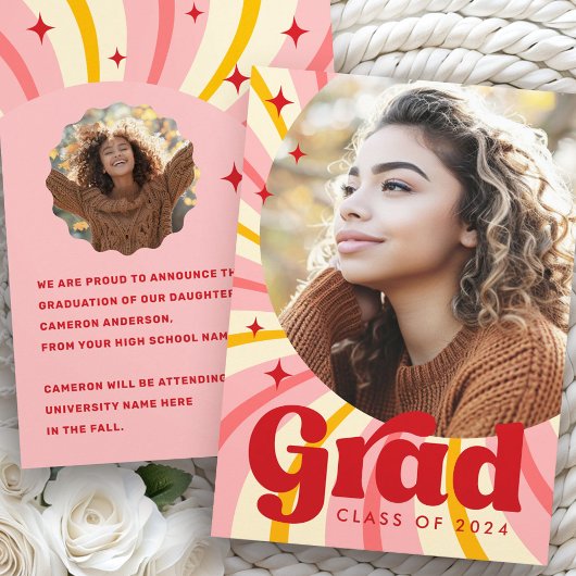 レトロピンク日が差すこと卒業年写真卒業 案内状