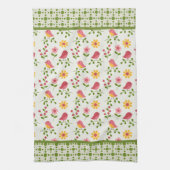 レトロピンク春鳥パネル キッチンタオル (縦)