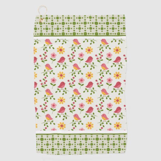 レトロピンク春鳥パネル ゴルフタオル (正面)