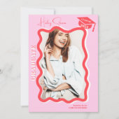 レトロピンク曲線の波状写真のグラデーション 案内状 (正面)