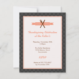 レトロピンク水玉模様フレームホステスディナーパーティー 招待状