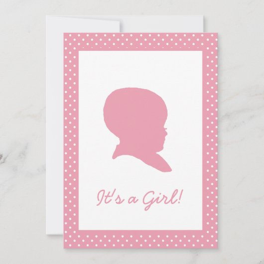 レトロピンク水玉模様ベビー発表 招待状 (正面)