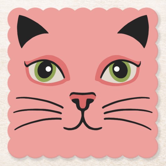 レトロピンク猫 ペーパーコースター (正面)
