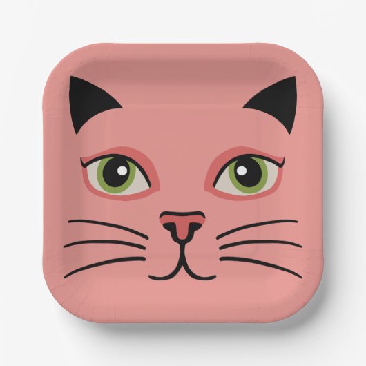 レトロピンク猫 ペーパープレート (正面)