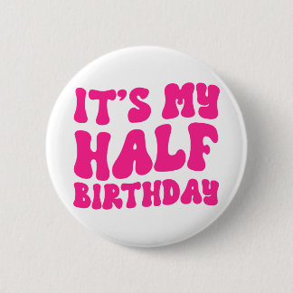 レトロピンク私の半分の誕生日6ヶ月マイルストーン 缶バッジ