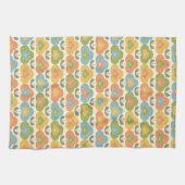 レトロピンク緑ブルーイエロージオメトリックフラワー キッチンタオル (横)
