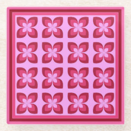 レトロピンク花模様飲料 ガラスコースター