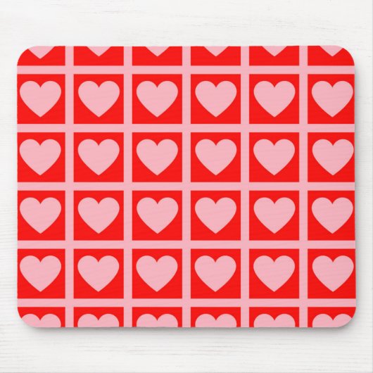 レトロピンク赤いハートチェックY2Kパターン マウスパッド (正面)
